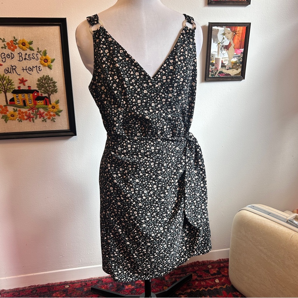ReVamped Twee Black Floral Wrap Dress